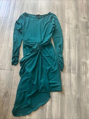 BCBGMaxAzria Teal Long-Sleeve Asymmetric Knot Dress